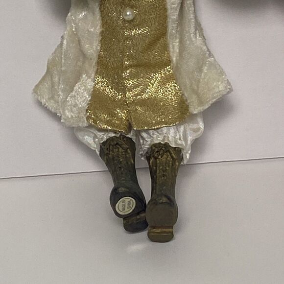 Vintage Porcelain Christmas Boy Doll in Velvet Outfit Girl Doll Handbag Gold - Picture 12 of 16